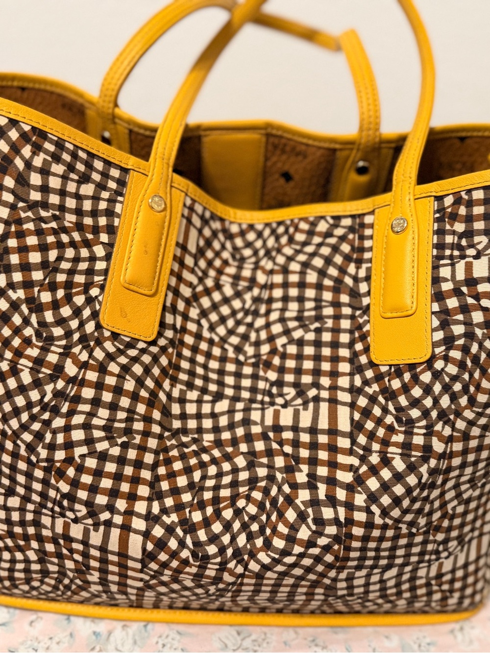MCM Visetos Two-Tone Yellow Cognac Tote ! Nordstrom collab! - Picture 3 of 5
